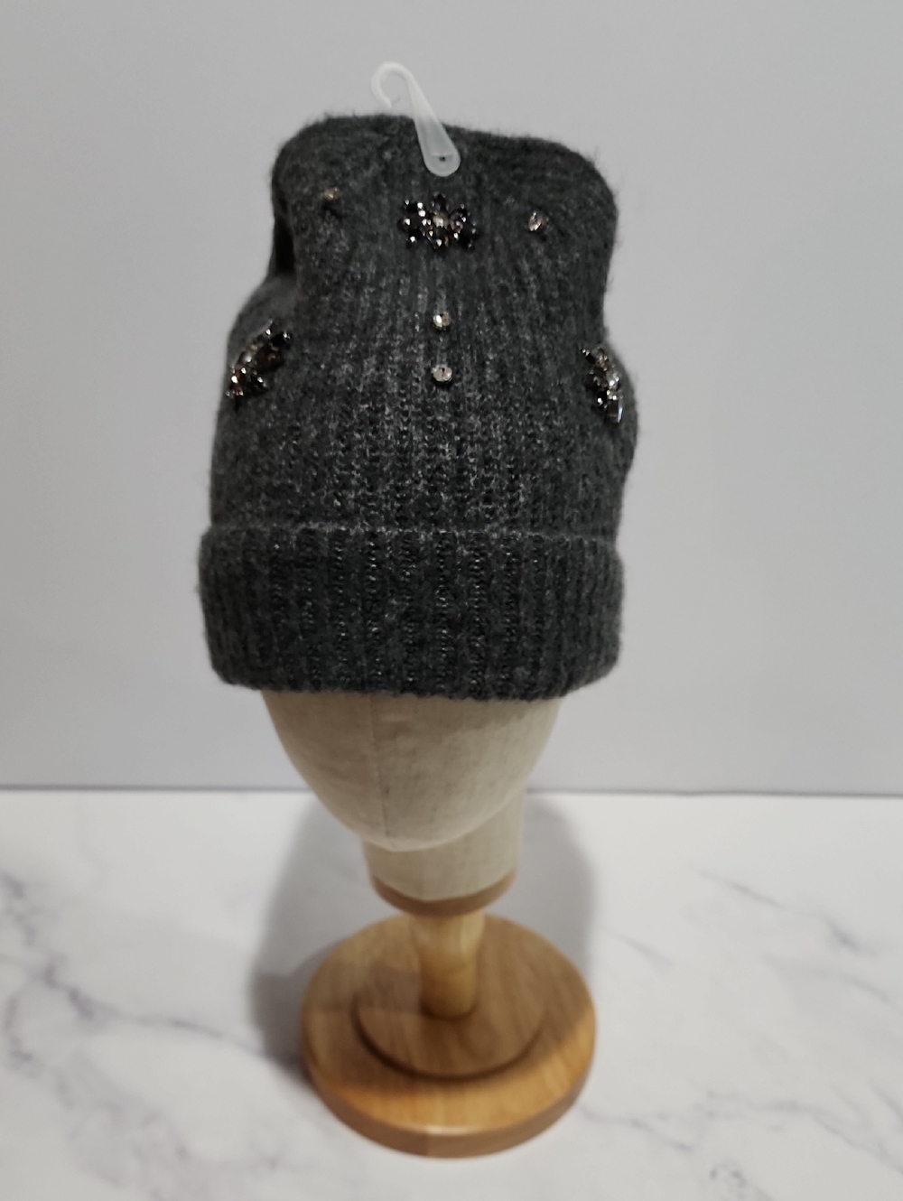 Loft Embellished Knit Beanie - Dark Gray Brand New
